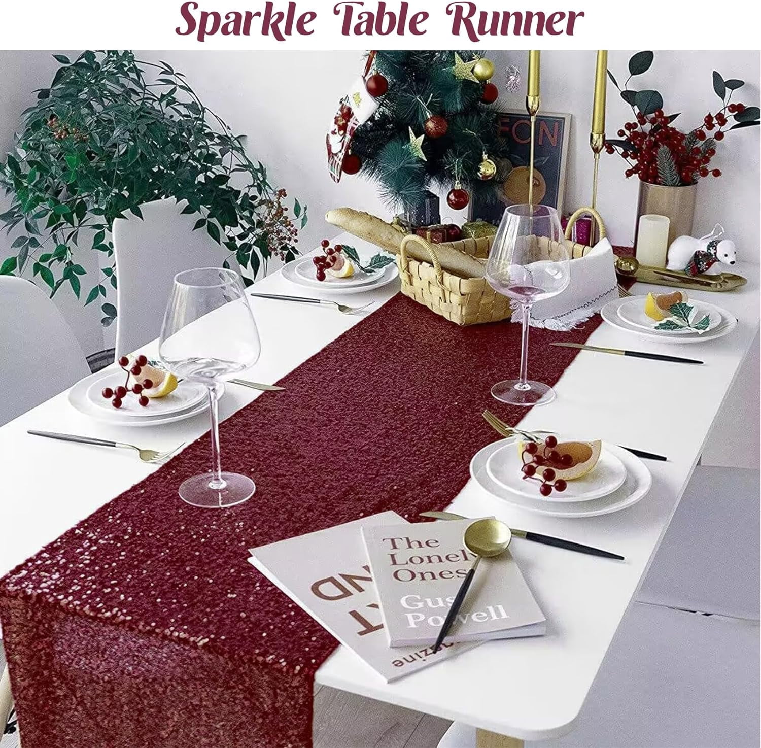 6 Pack Burgundy Sequin Table Runners 12" x 72" Sparkle Sequin Table Cloths for Wedding Party Banquet Bridal Shower Decorations