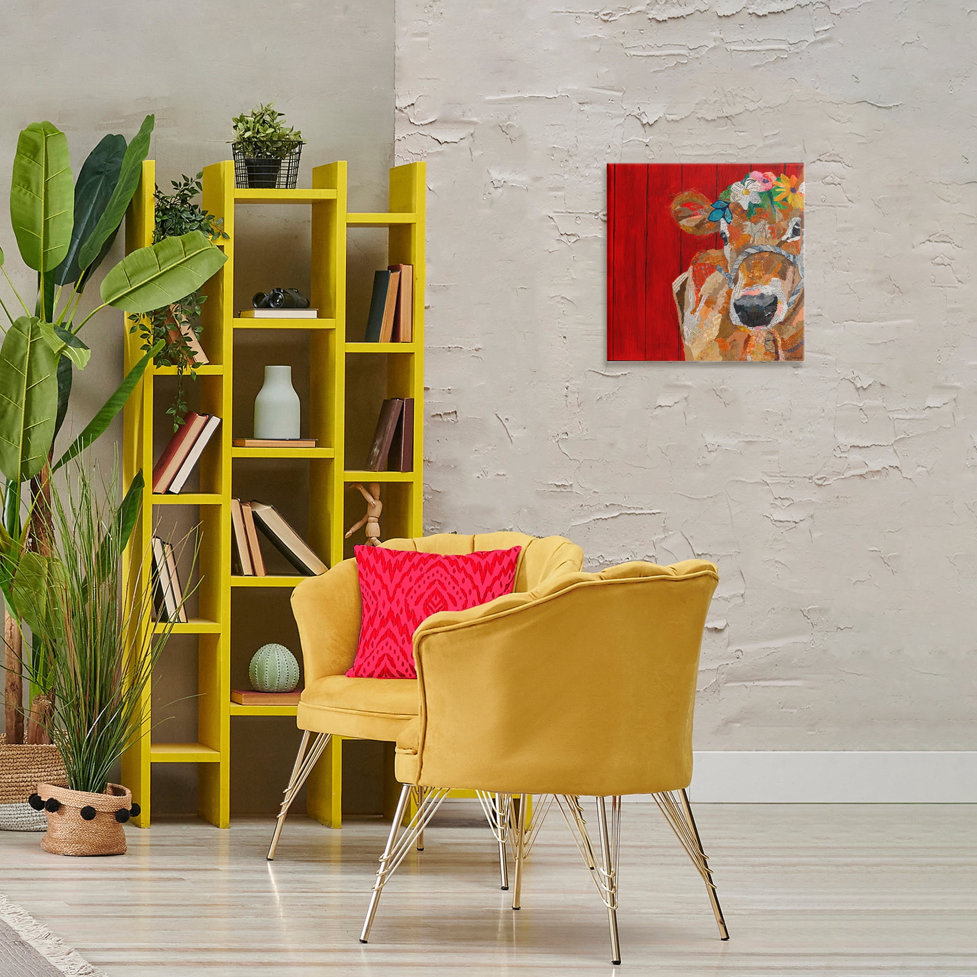 Stupell Industries Red Barn Cow Collage Animals Painting Wrapped Canvas Art Print Wall Art, 17 x 17