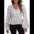 thumbnail image 2 of Blusa de Larga para Mujer, Estilo Babydoll, Ligera, de Poliéster, con Cuello en V y Mangas Abullonadas Amarillo L, 2 of 10