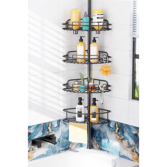 Organizador de Ducha HAMITOR de 4 Niveles Ajustable 120-307 cm Negro