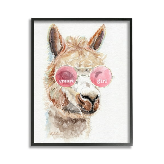 Stupell Industries Smart Girl Llama Animals & Insects Painting Black Framed Art Print Wall Art, 11 x 14