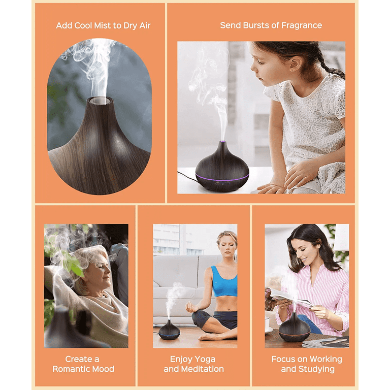 Oil Diffuser Essential Oils Included 6 Pack, 500ml Essential Oil Diffuser Large Room, 8 Colors+23dB Quiet Essential Oil Diffusers for Essential Oils