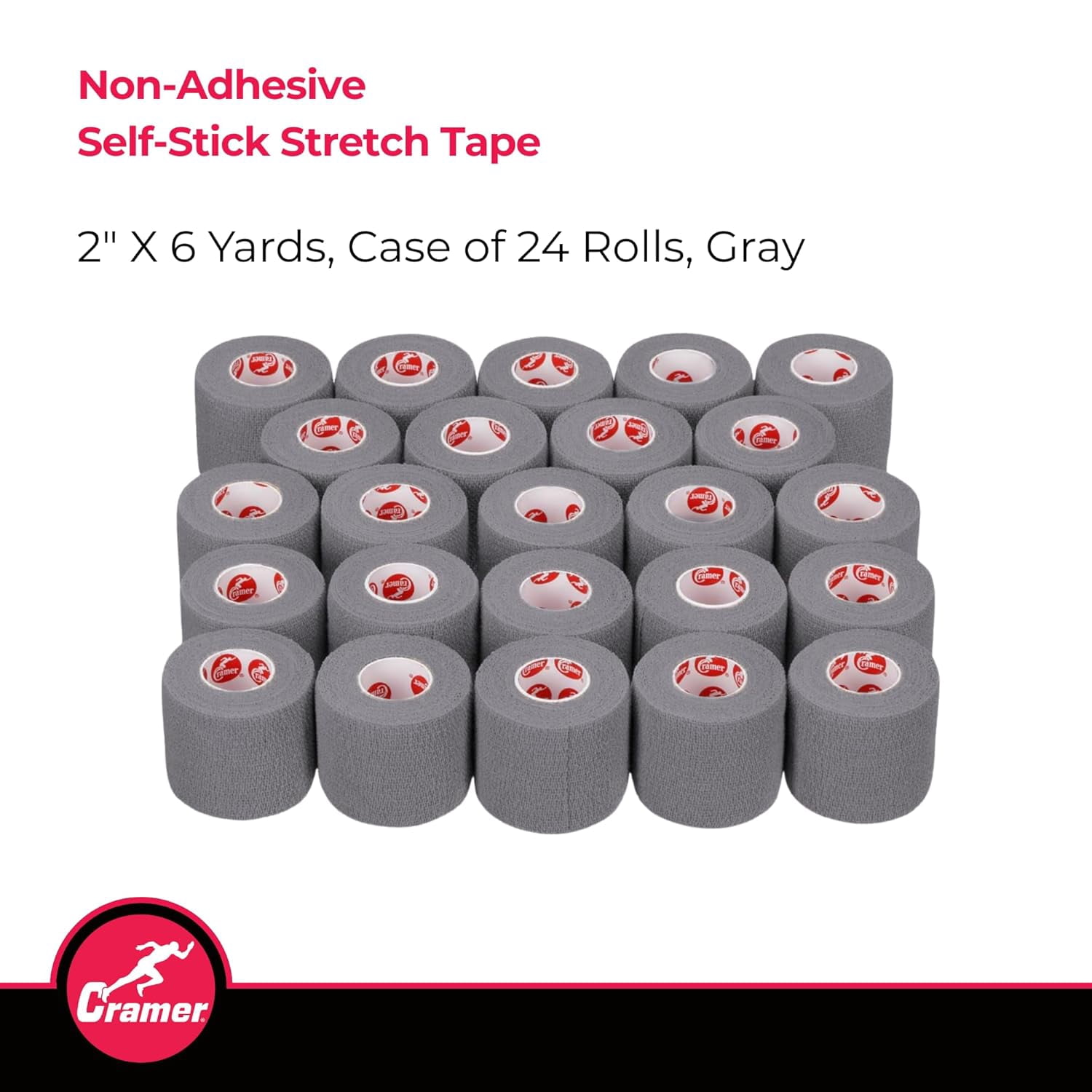 Cramer Eco-Flex Multi-Purpose Sport Tape - Stretch Tape and Easy Tear, Grey, 24 Rolls