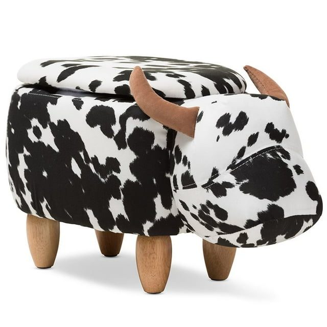 Baxton Studio Mignonne Buffalo Wool Storage Ottoman in Black and White