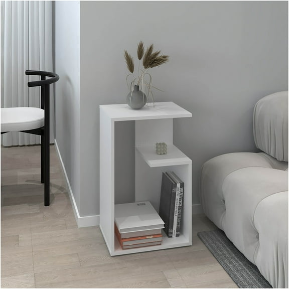 JERFIT Modern End Table with Shelf, 25 Inch Tall Nightstand for Small Spaces, Compact Accent Table for Bedroom Living Room, White
