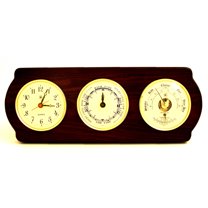Quartz Clock, Tide Clock and Barometer with Thermometer on Ash Wood with Brass Bezel. Wall Mounts Vertically or Horizontally.
