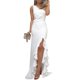 thumbnail image 1 of Qarigey Hombro inclinado Vestido de color sólido Sin mangas Vestido de fiesta de división alta Dobladillo grande con volantes Vestidos blanco XXL, 1 of 1