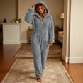 thumbnail image 5 of DIOAZUD Women's Fuzzy Fleece Onesie Pajamas Hooded Zip up Sleepwear Jumpsuit with Pockets Soft Cozy Warm Lounge Wear, 5 of 8