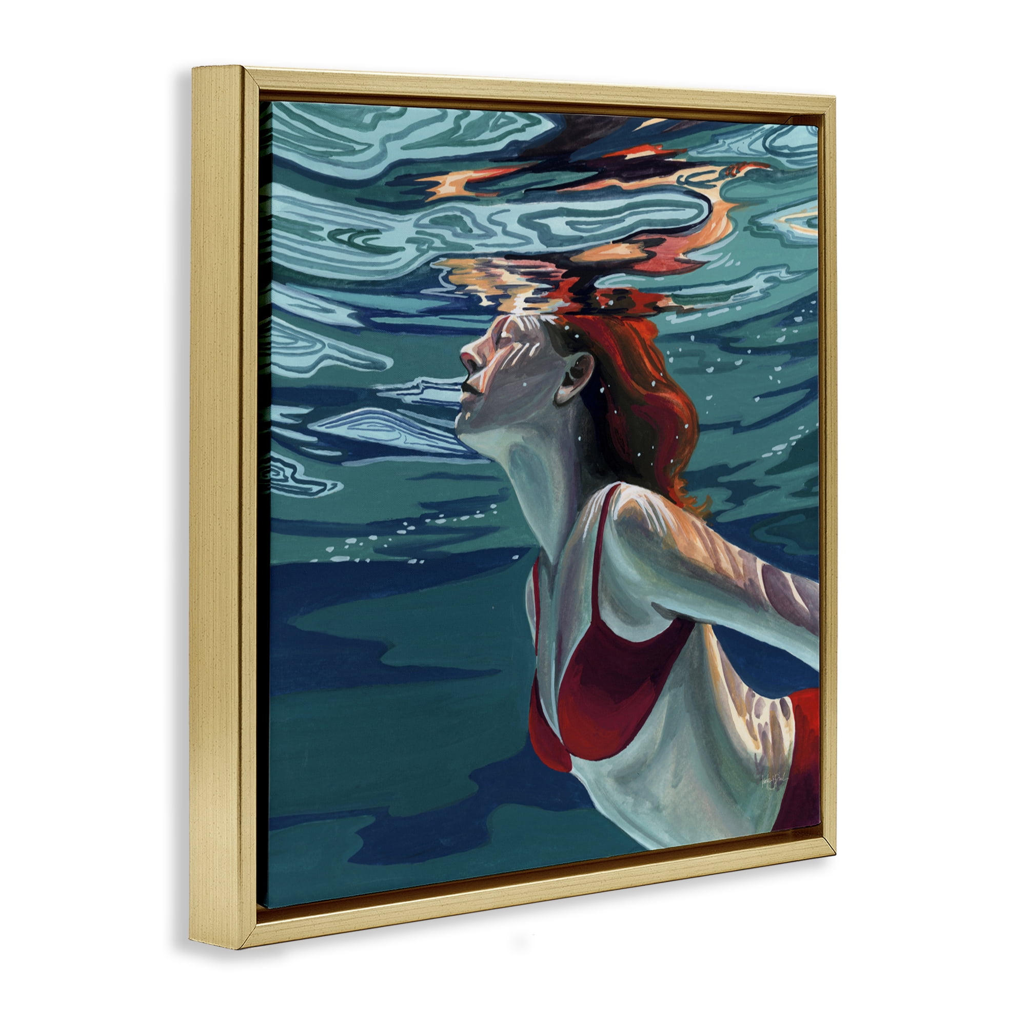 Stupell Industries Swimming To The Surface Gold Framed Floater Canvas Wall Art, design by Kate Jarvik Birch