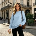 thumbnail image 2 of Nestiefly Oversized Crewneck Sweatshirt Women Fleece Long Sleeve No Hood Pullover Fall Casual Sweat Shirts Sky Blue S, 2 of 7
