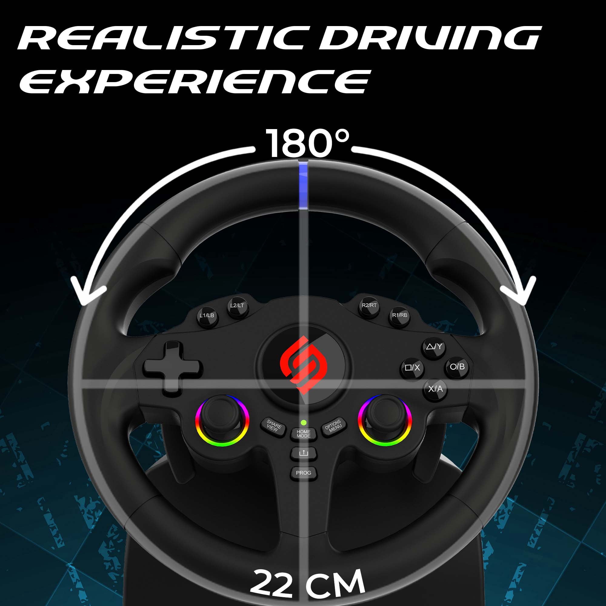 Subsonic - Superdrive 220 RS-5 Steering Wheel - PS5 Racing Wheel with Dual Joysticks, 180° Rotation, Pedals and Paddles. Compatible with PS5 and PC - Black
