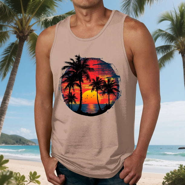 Camiseta sin mangas de cuello redondo para hombre, blusa informal de verano sin mangas con estampado de cuello redondo para hombre