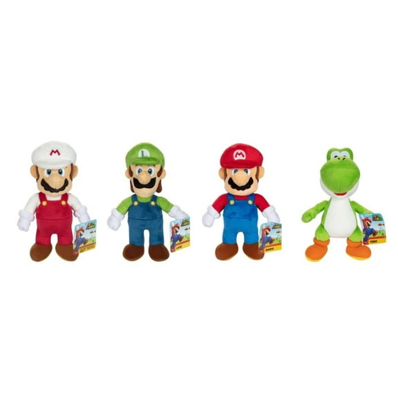 Super Bros Character Plush Collectible Display Set – Mario, Luigi, Fire Mario & Yoshi (4-Pack, 9-Inch)