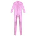 thumbnail image 3 of Lejafay Women's Shiny Metallic Bodysuit Front Zipper Full Body Jumpsuit Catsuit Romper Pink 3XL, 3 of 5