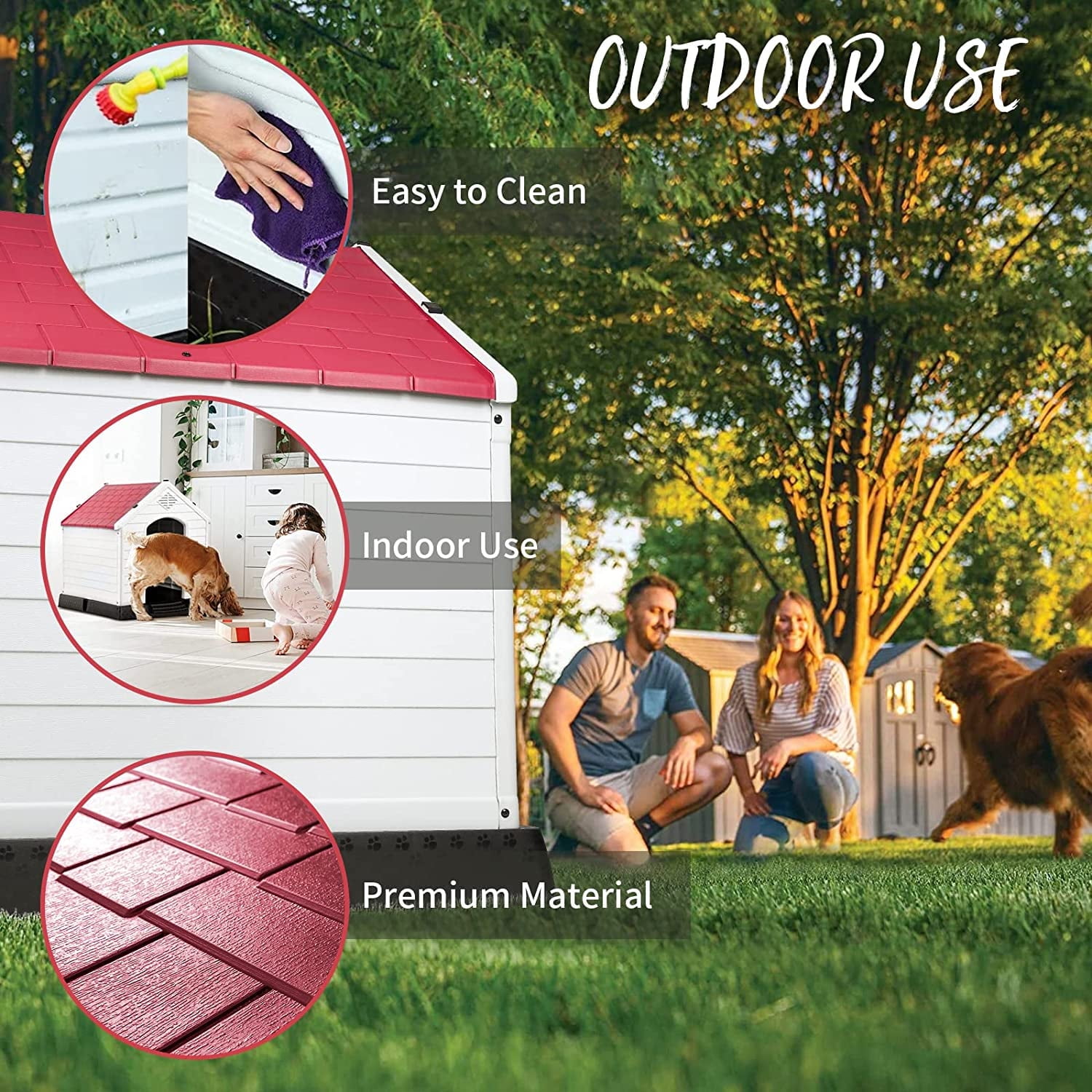 Waleaf Durable Waterproof Plastic Dog House for Small to Large Sized Dogs, Indoor Outdoor Doghouse with Elevated Floor
