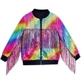 thumbnail image 2 of EnJoCho Girls Zip up Sequins Tassel Jackets Long Sleeve Sparkly Fashion Coats Kids Cute Ribbed Cuf𝖿s School Tops Clothes, 2 of 4