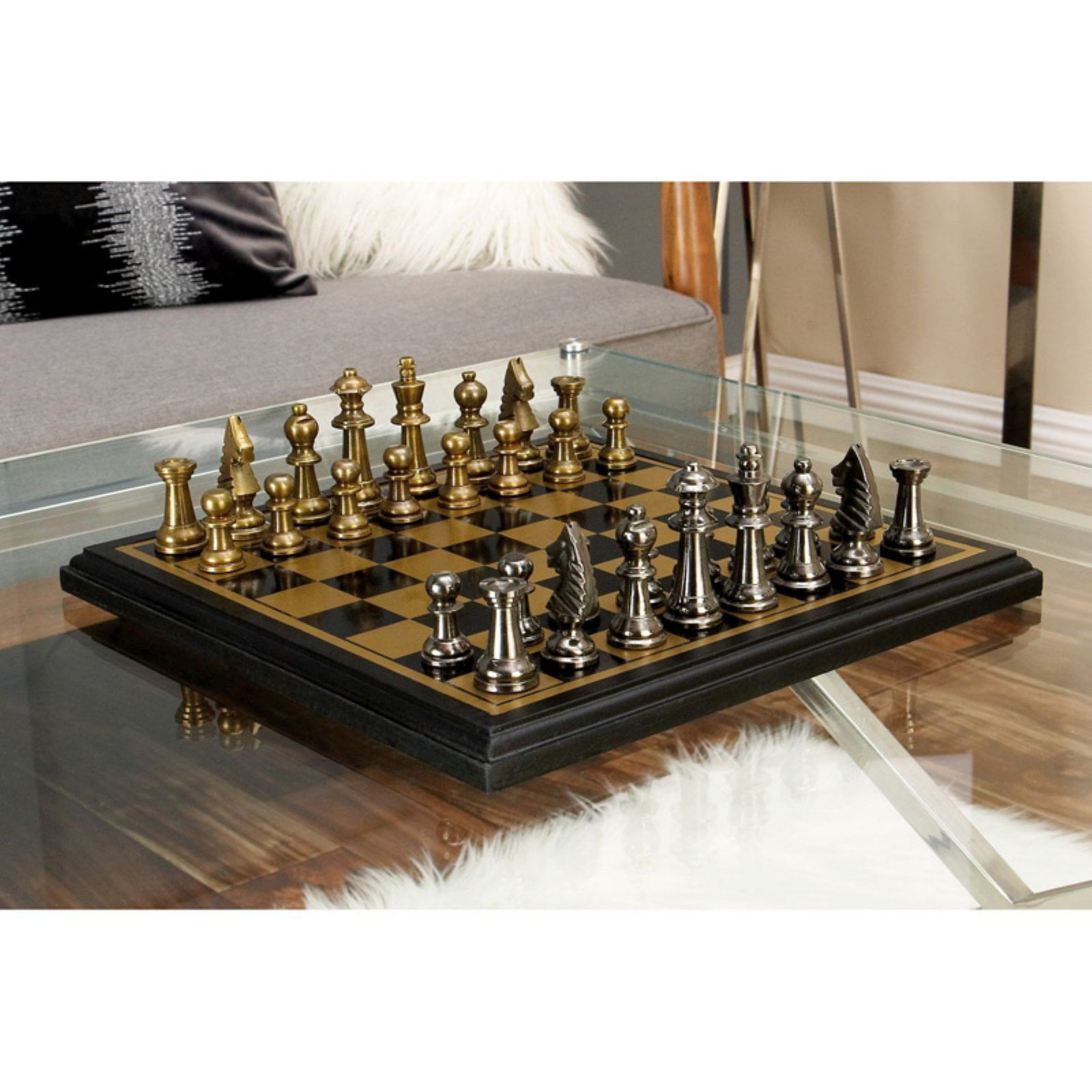Decmode Aluminum Wood Chess Set, Multi Color
