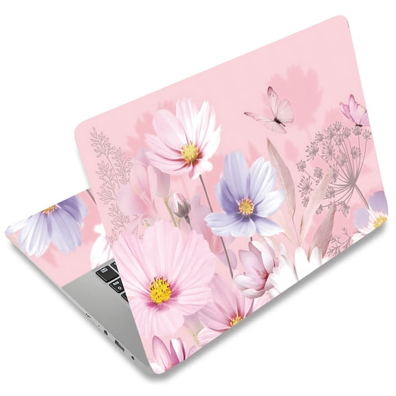 Pink Flower Laptop Notebook Skin Sticker Flower Butterfliy Cover Decal Laptop Protector Notebook PC Computer Art Protector Universal Notebooks Art Decal Fits 12-15.6 inch