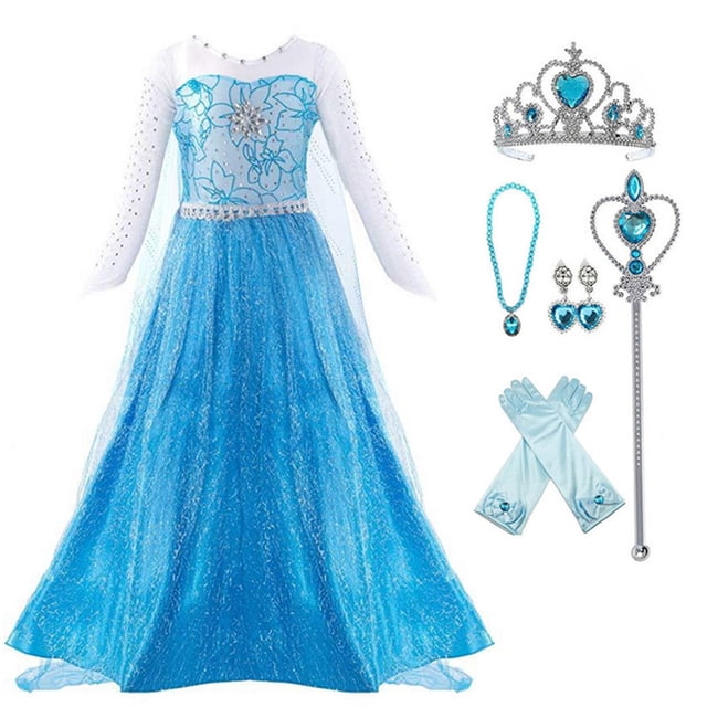 HAWEE Robe de Princesse Elsa pour Petite Fille Neige Fête Reine Costume d'Halloween