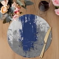thumbnail image 3 of Navy Blue Cement Gray Round 15 Inch Placemats Set of 6, Modern Abstract Art Blue HeatResistant Non Slip Place Mats for Dining Table, Wipeable Braided Kitchen Table Mats for Housewarming, 3 of 9