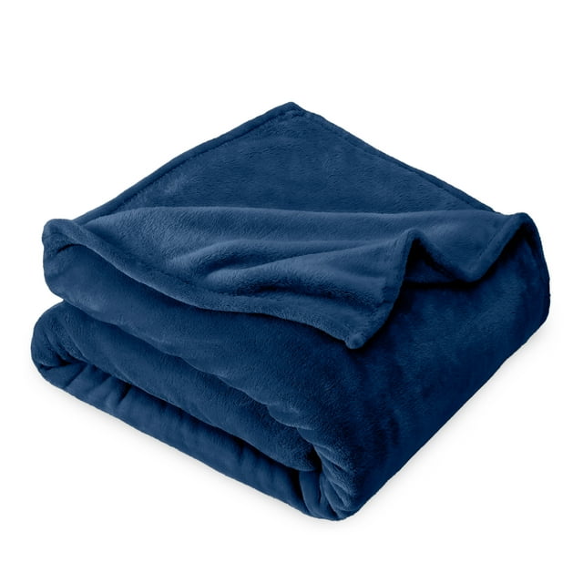Bare Home Microplush Fleece Blanket - 300 GSM - Fuzzy Microfleece - Soft & Plush - Full/Queen, Dark Blue