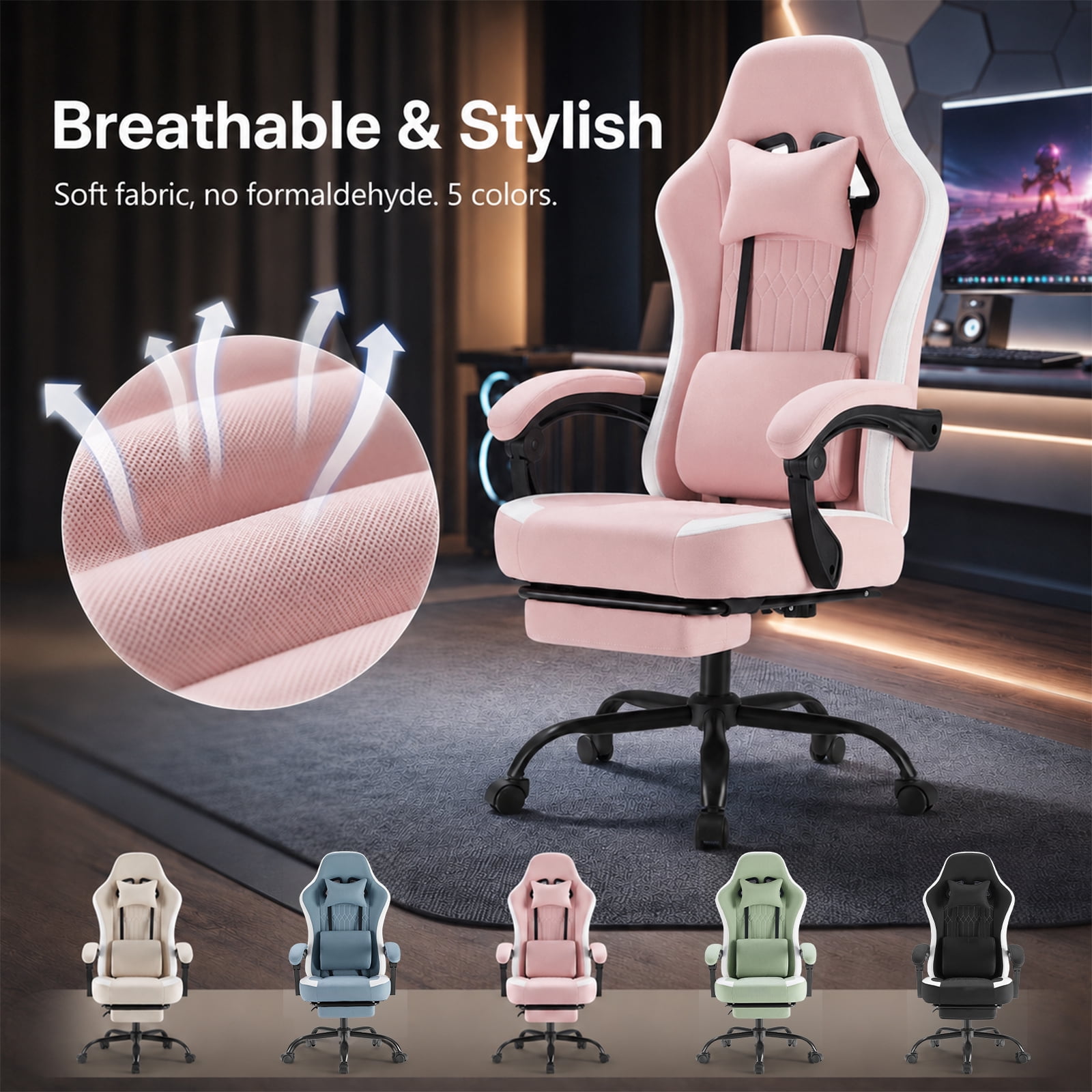 Alvantor Gaming Chair, Computer Office Chair with Linkage Armrests and Footrest, High Back Ergonomic Computer Chair with Lumbar Support Task Chair with Footrest