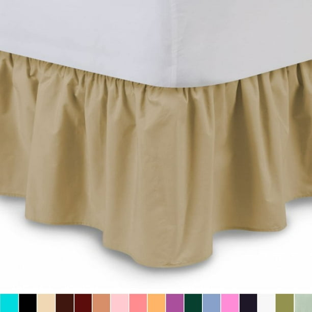 ruffled bed skirt (queen, gold) 21 inch drop bedskirt with platform, wrinkle and fade resistant