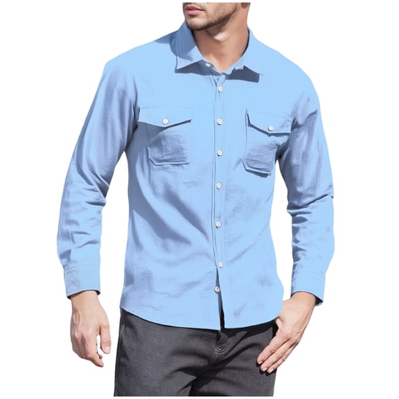 GuangCheng Men's Dress Shirts Casual Western Long Sleeve Button Down Work Golf Suit Shirts with 2 Pocket