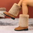 thumbnail image 2 of Snow Boots for Women Cute Plush Fold Over Mid Calf Winter Booties Casual Suede Chunky Heel Pull on Dress Short Boots, 2 of 7