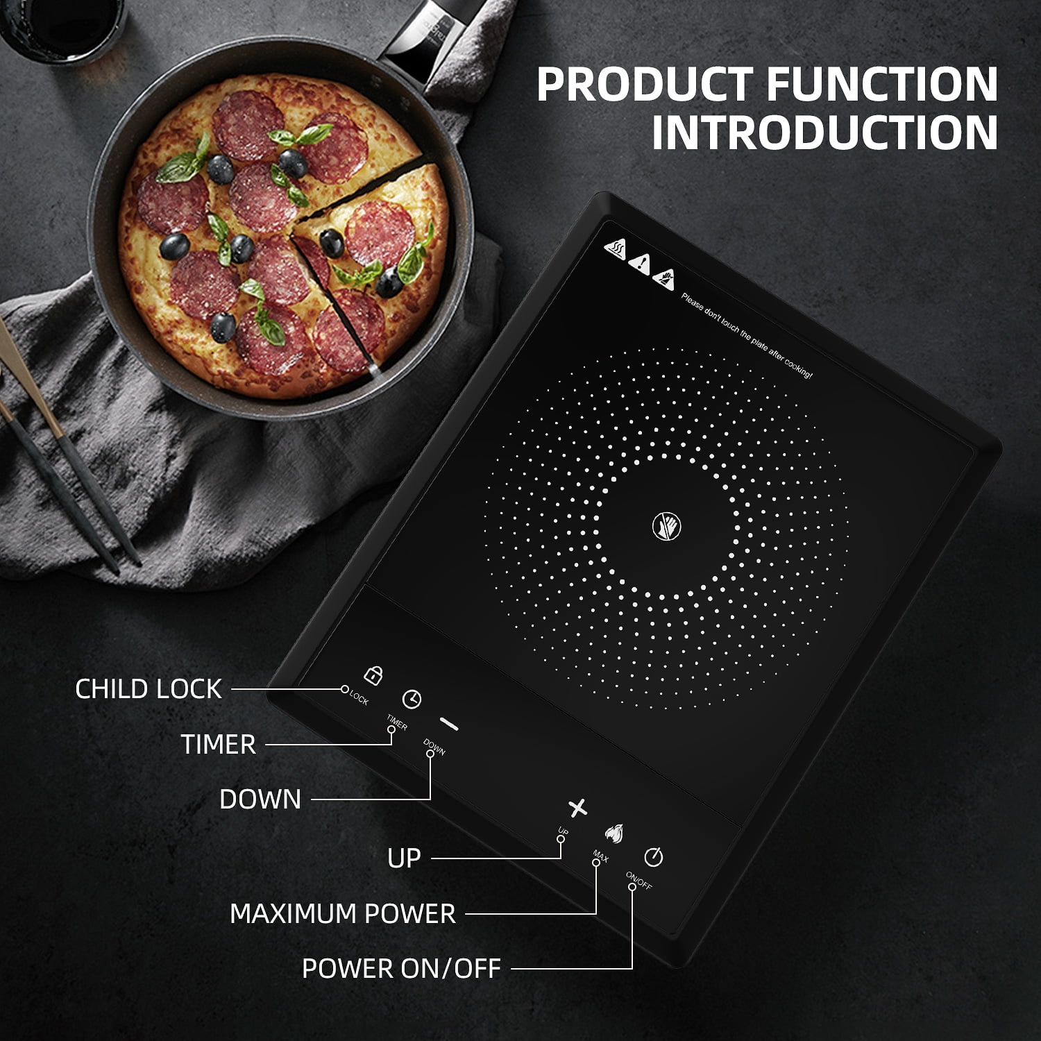 1600W Portable Induction Cooktop,Electric Induction Cooker and Burner,Countertop Hot Plate with 10-Level Adjustment,3-Hour Timer,Smart Touch Cooktop,and Safety Lock Feature,Black