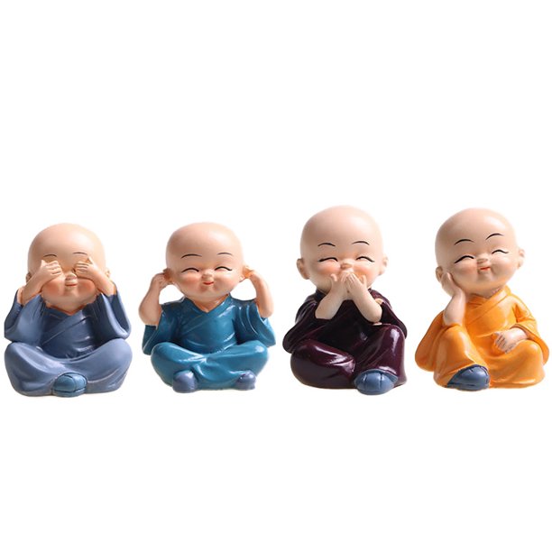 4 piezas lindas figuritas de monje pequeña estatua de resina, sabio Kung Fu Buda adorno artesanal creativo como el hogar, oficina coche interior pantalla decoración decoración muñecas juguete regalo TUNC Sencillez