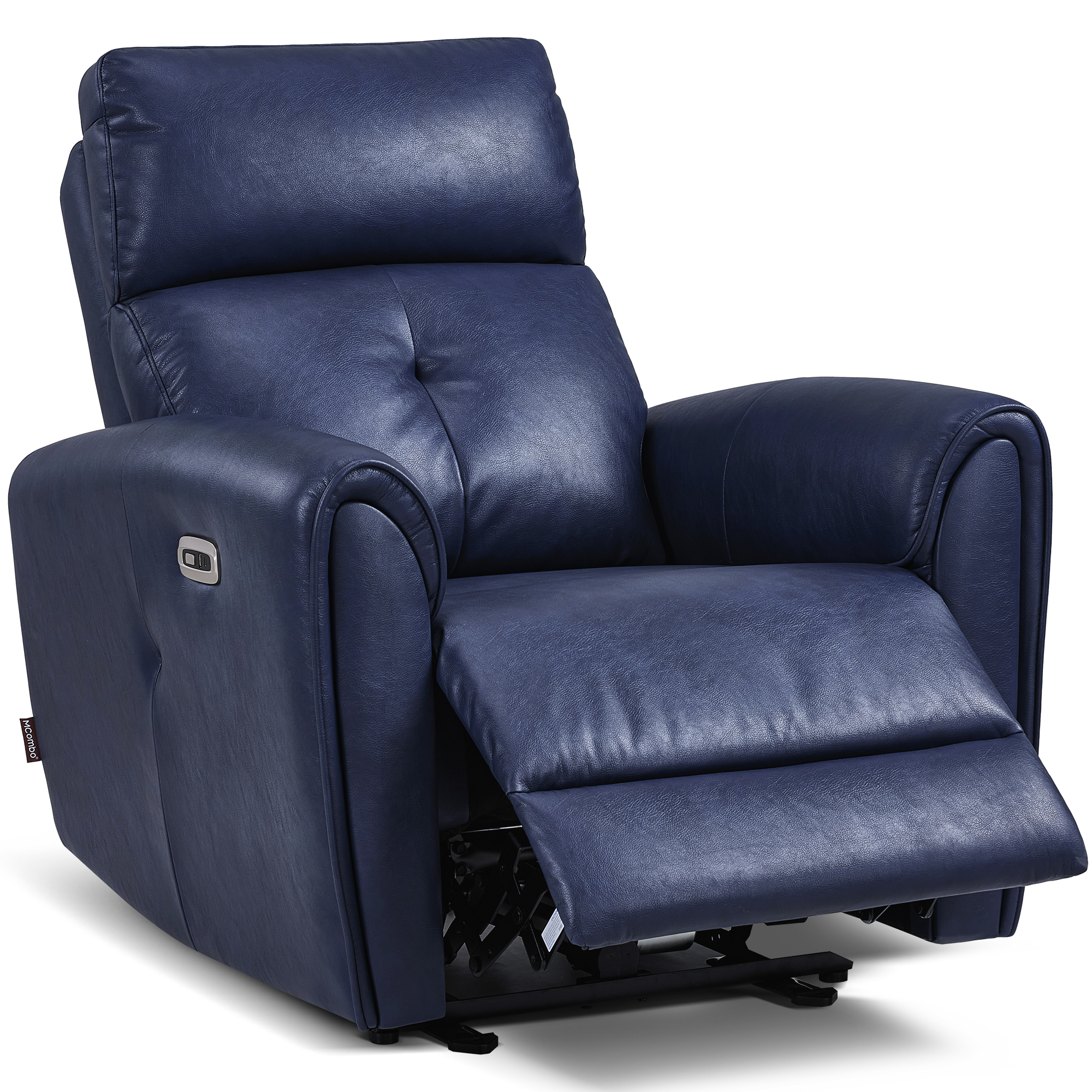 MCombo Zero Wall Hugger Power Recliner Chair for Small Spaces, FSC Certified, Faux Leather, Navy Blue