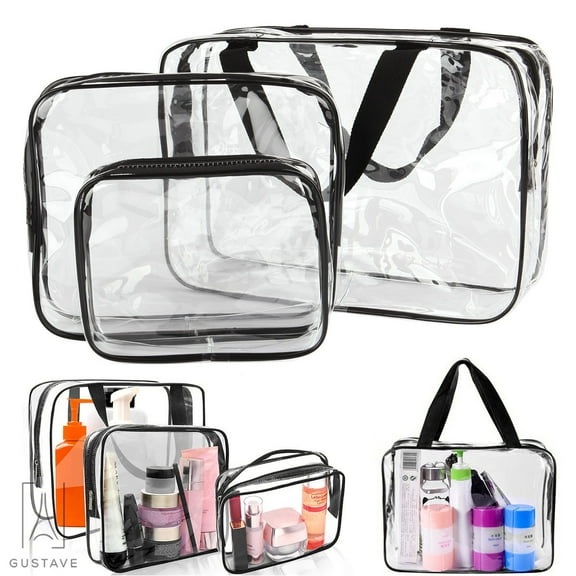 Gustave Design 3 IN 1 Clear Makeup Bags, Waterproof Travel Cosmetic Bag PVC Vinyl Toiletry Case Zipper Handle Portable Organizer Pouch