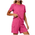 thumbnail image 5 of MYAOYI Sets for Women Daily Wear 2 Piece Outfits Crew Neck Short Sleeve T Shirt and Cargo Shorts Lounge Set with Pockets, 5 of 6