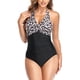 thumbnail image 3 of Traje De Baño Halter De 1 Pieza Para Mujer, Traje De Baño Halter De Una Pieza A La Moda Con Cuello En V Ahumado, Parte Superior Estampada Para Fiestas En La Piscina De La Playa ANGGREK No, 3 of 7