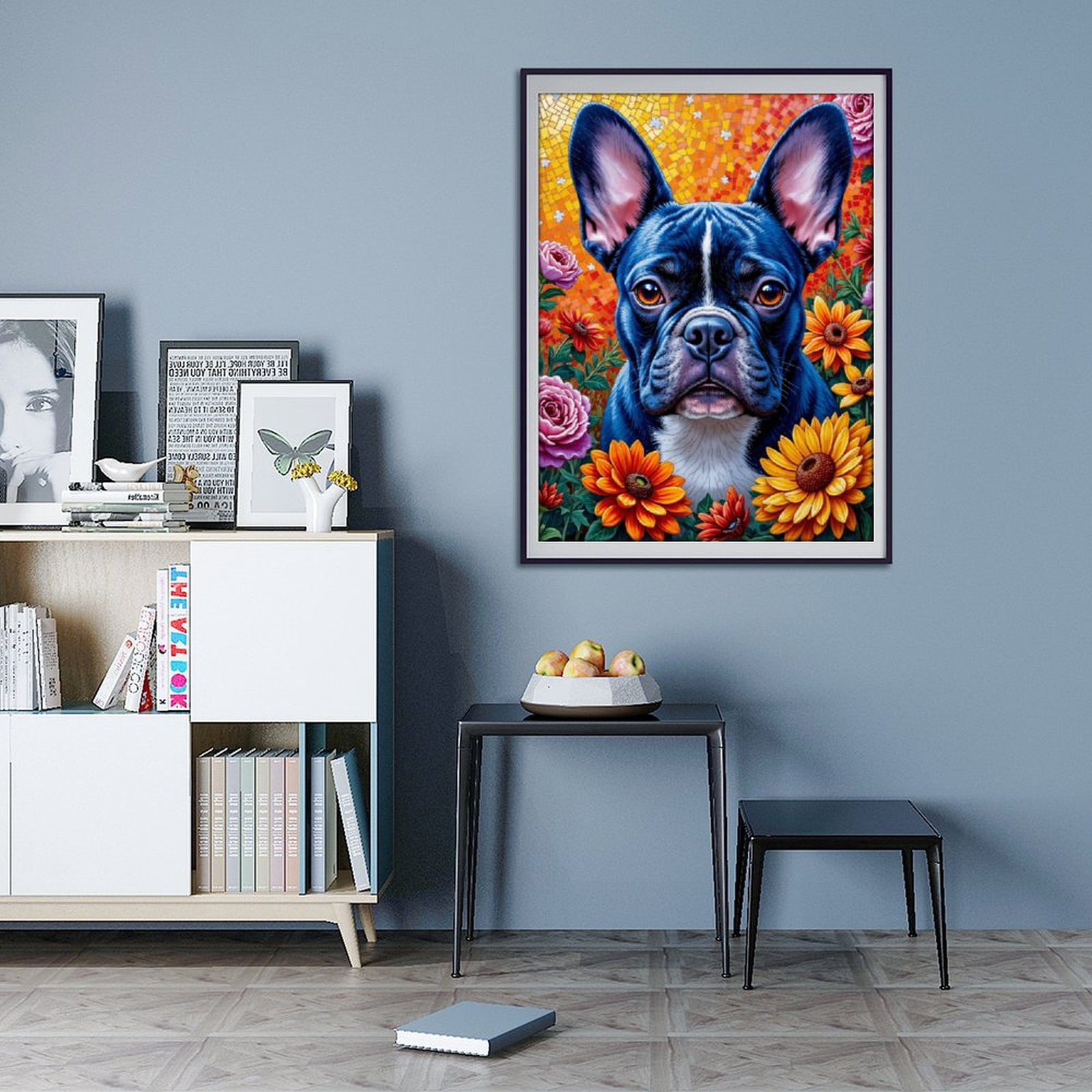 Diamond Art Kit for Adults, Dog Vibrant Flowers Mosaic Art Diamond Painting for Adults Beginners, 5D DIY Diamond Art Painting Kits, Colorful Diamond Painting Craft for Home Decor 12x16