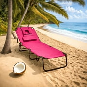 Topcobe Beach Chaise Lounge Chair with Face Hole and Removable Pillow, Pool Deck Furniture, Pink