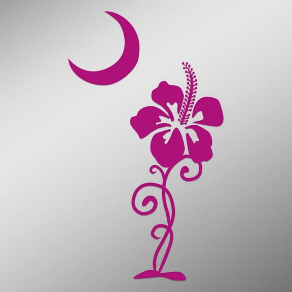 Hibiscus Flower Moon South Carolina Decal Sticker | 5.5-Inches By 3.2-Inches | Hot Pink Vinyl