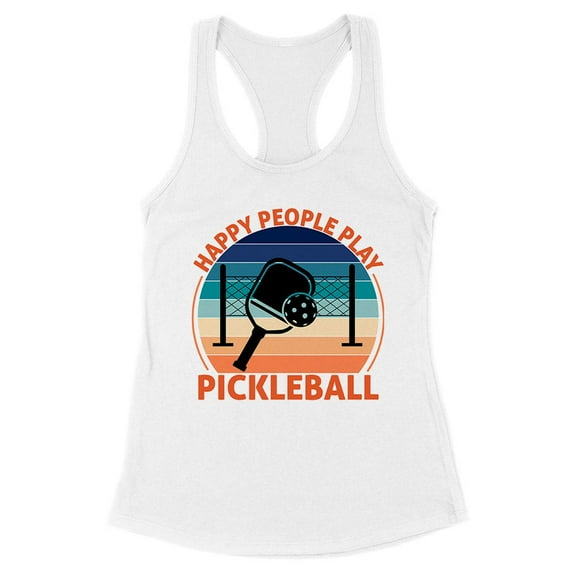 Happy People Play Pickleball Tank Top Fitted Racerback Women's Large White