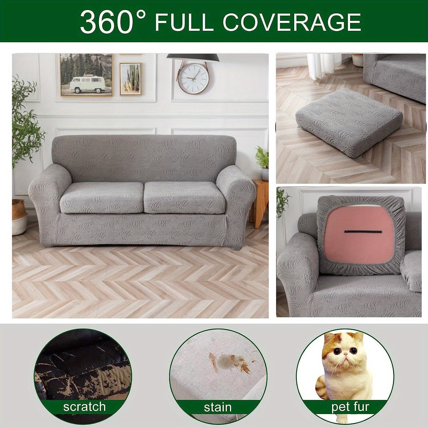 Elastic Stretch Sofa Cover, Machine-Washable Pet-Proof Furniture Protector, Suitable for 1/2/3-Seater Living Room Sofas with Removable Cushions