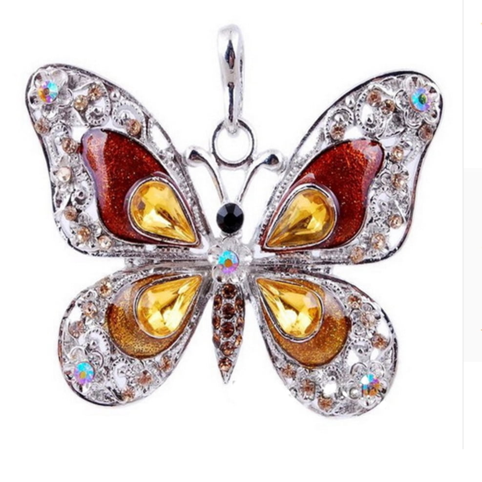 Women Crystal Rhinestone Teardrop Butterfly Chain Pendant Necklace Jewelry Gift 