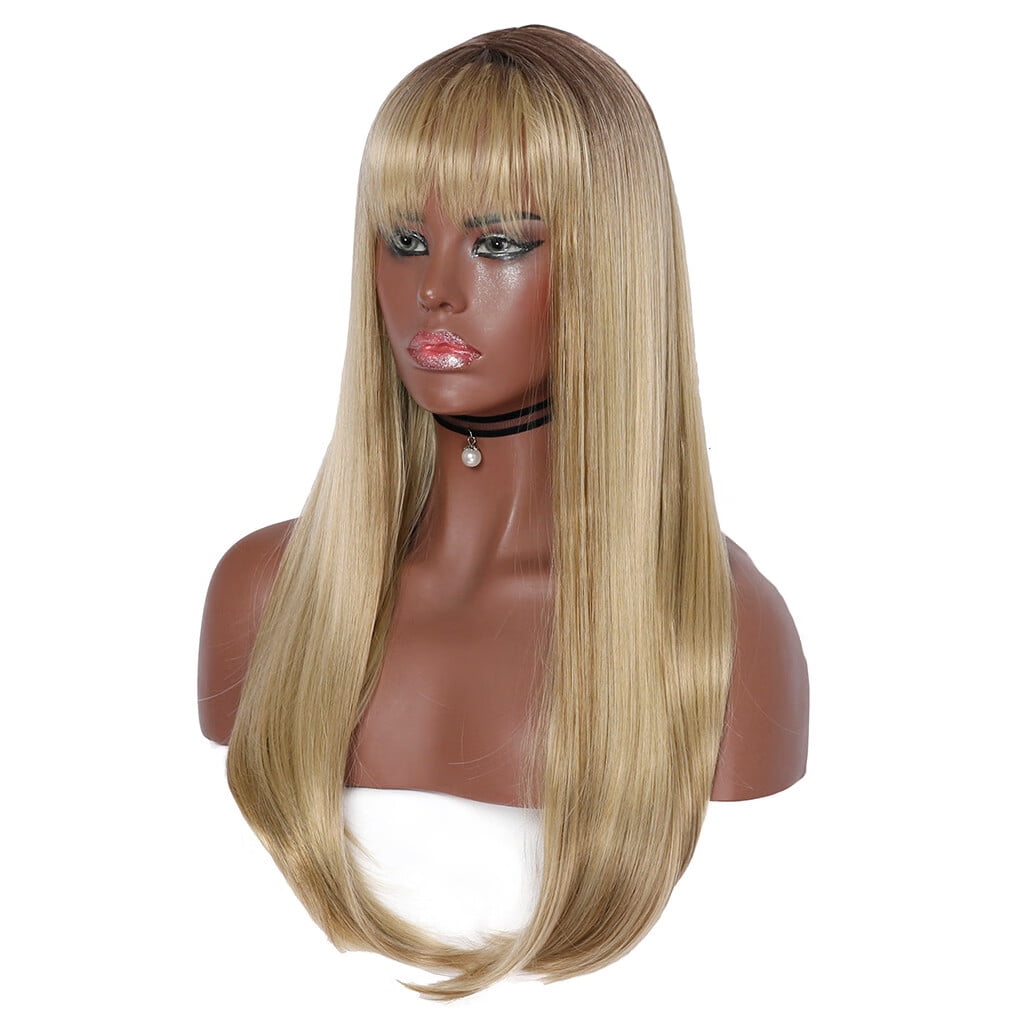DOPI Human Hair Wigs For Women Black Color Natural Lace Hair Women's Fashion Wig Gold Synthetic Hair Long Wigs straight Wig