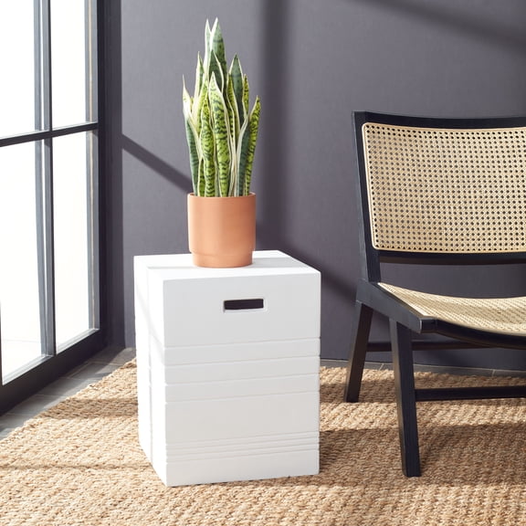 SAFAVIEH Deidara Outdoor Patio Concrete Accent Stool, Ivory
