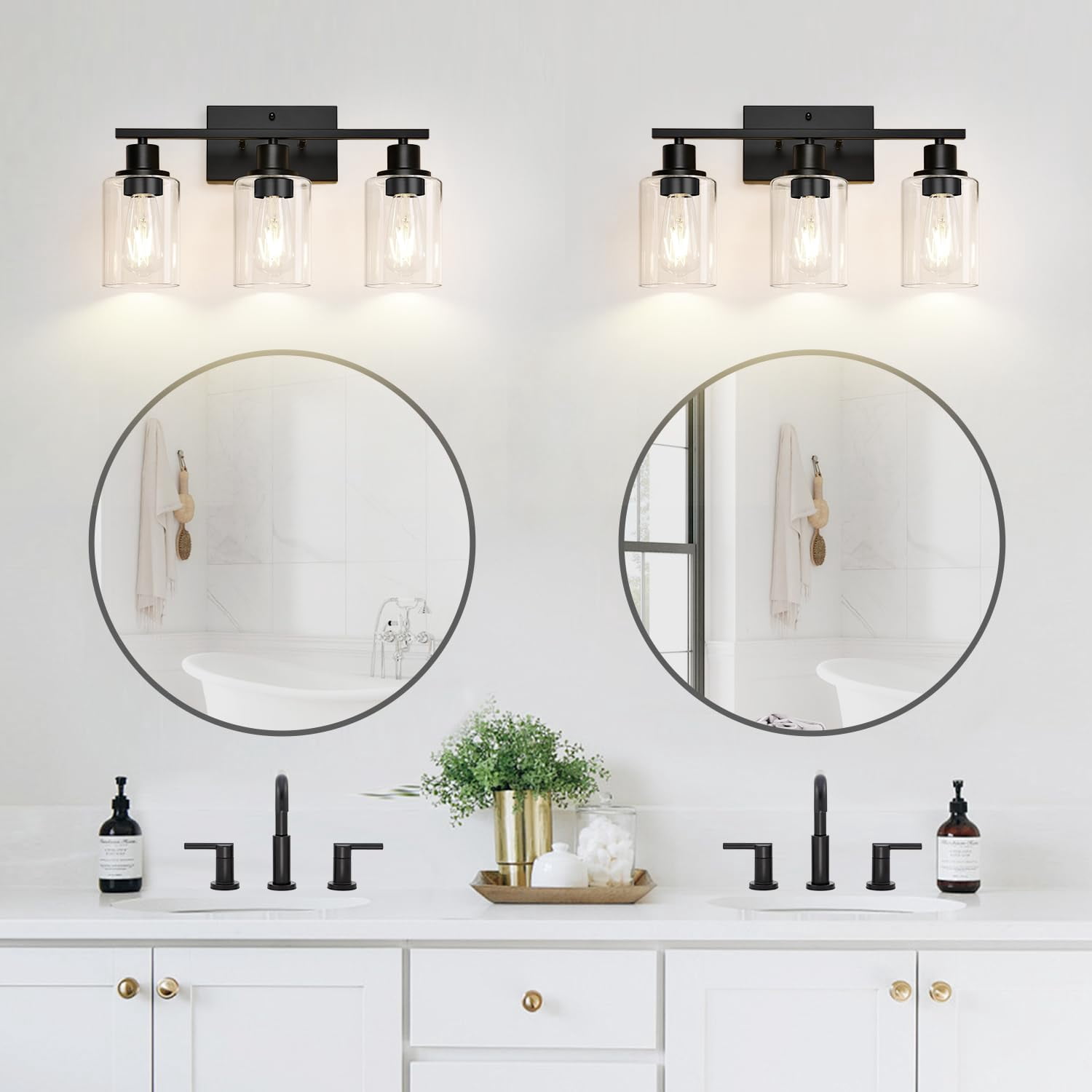 3 Light Bathroom Fixtures  Matte Black Modern Vanity Lights With Clear Glass Shade Wall Lamp For Mirror Kitchen Living Room Hallway Cabinet Porch