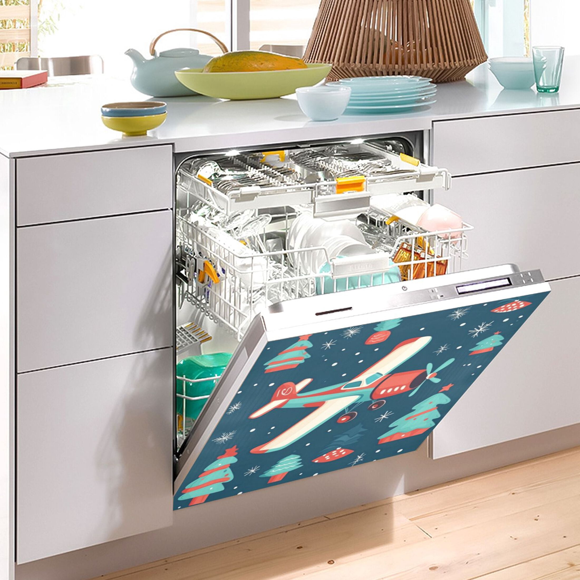 Dishwasher Magnetic Sticker 23x26 Inch Refrigerator Magnetic Sticker Washing Machine Magnetic Sticker Kitchen Panel Magnetic Sticker Home Decor Christmas Plane