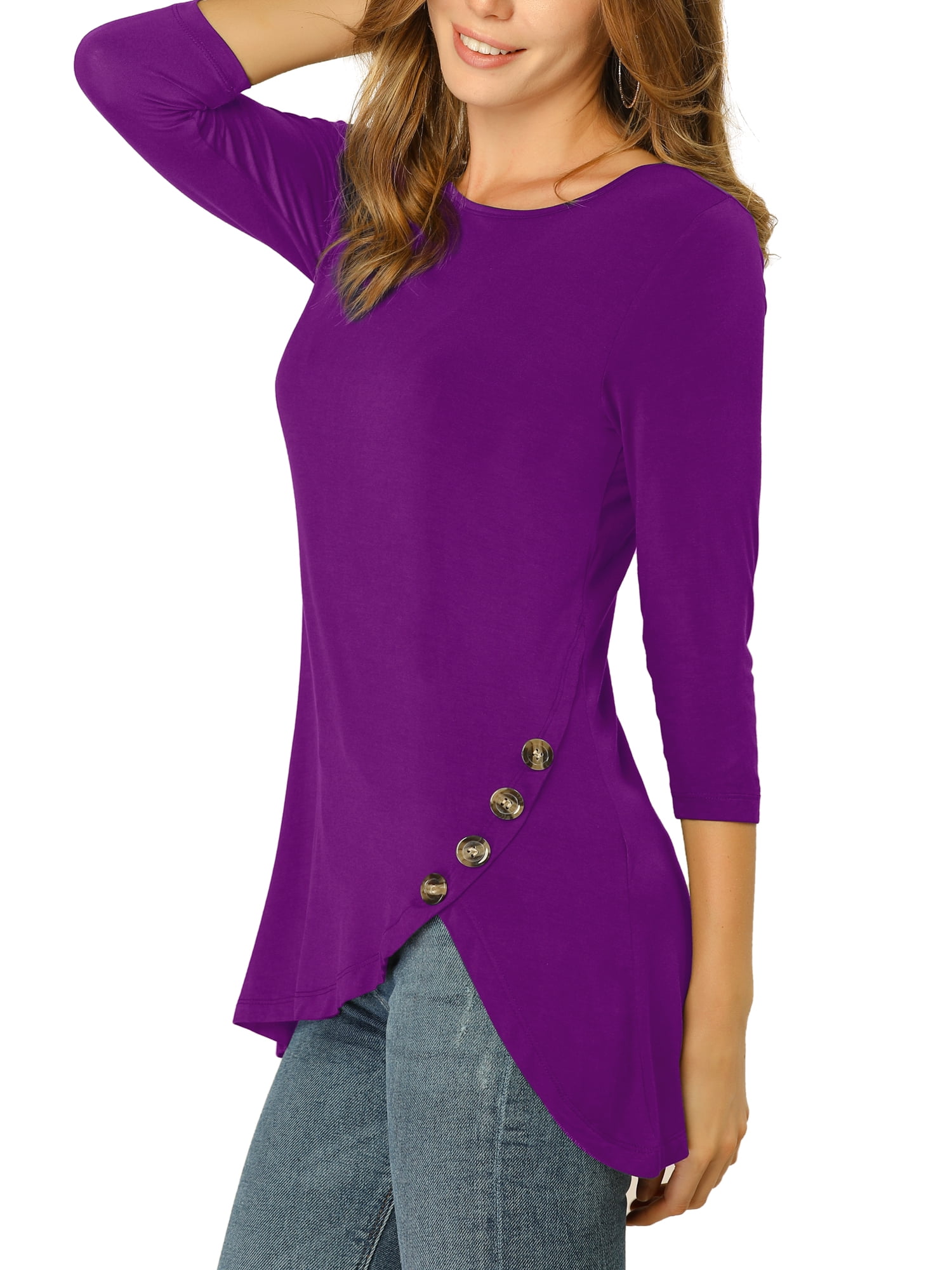 DARING DIVA Women's Casual Stretchy Tunic Asymmetric Hem Top XL Purple