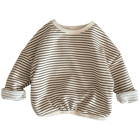 

Besolor Toddler Boys Girls Striped Tops Long Sleeve Round Neck Pullover Shirts Kids Fall Winter Casual Warm Undershirts