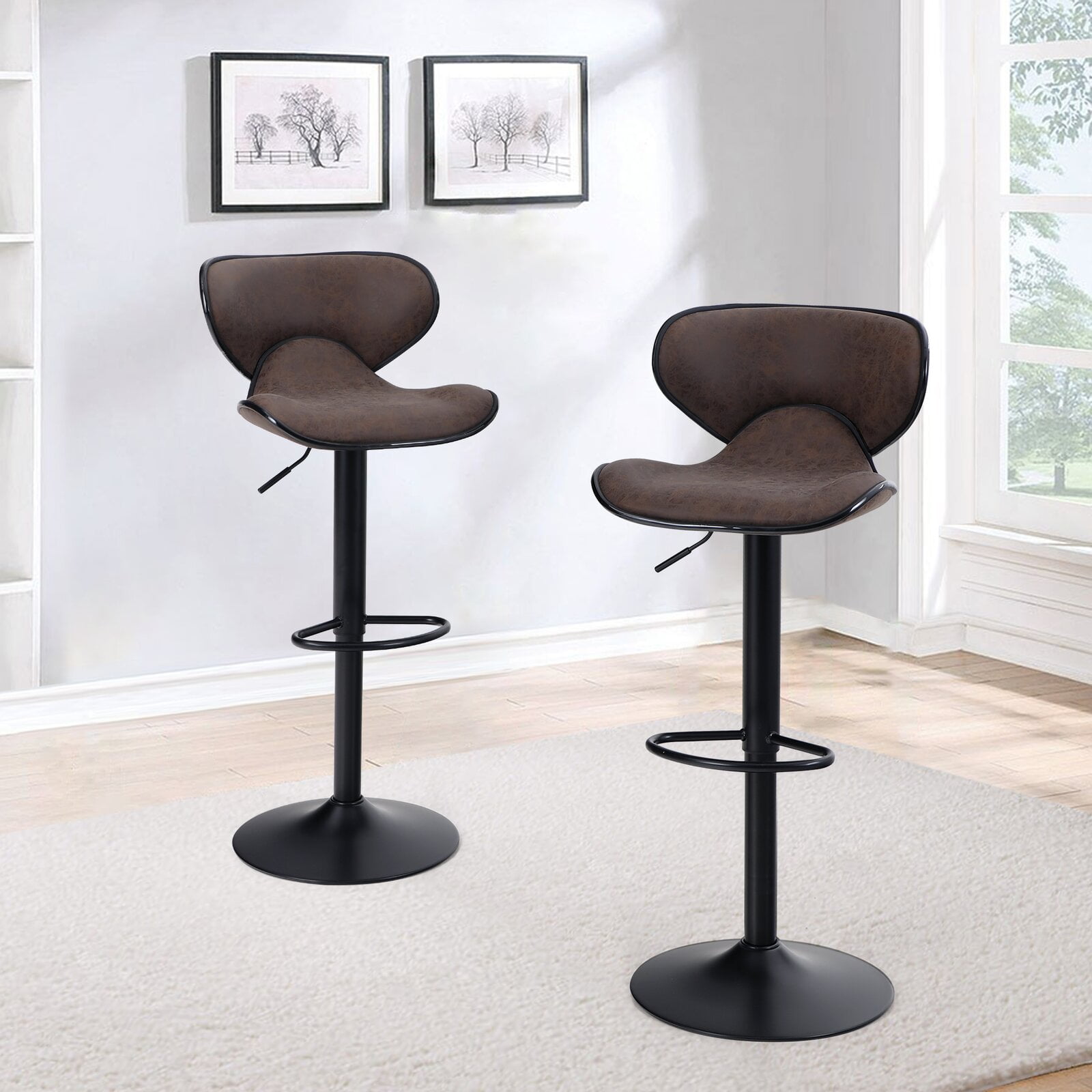 New Set Of 2 Adjustable Height Swivel Bar Stools w/ Base Counter Height Stools 