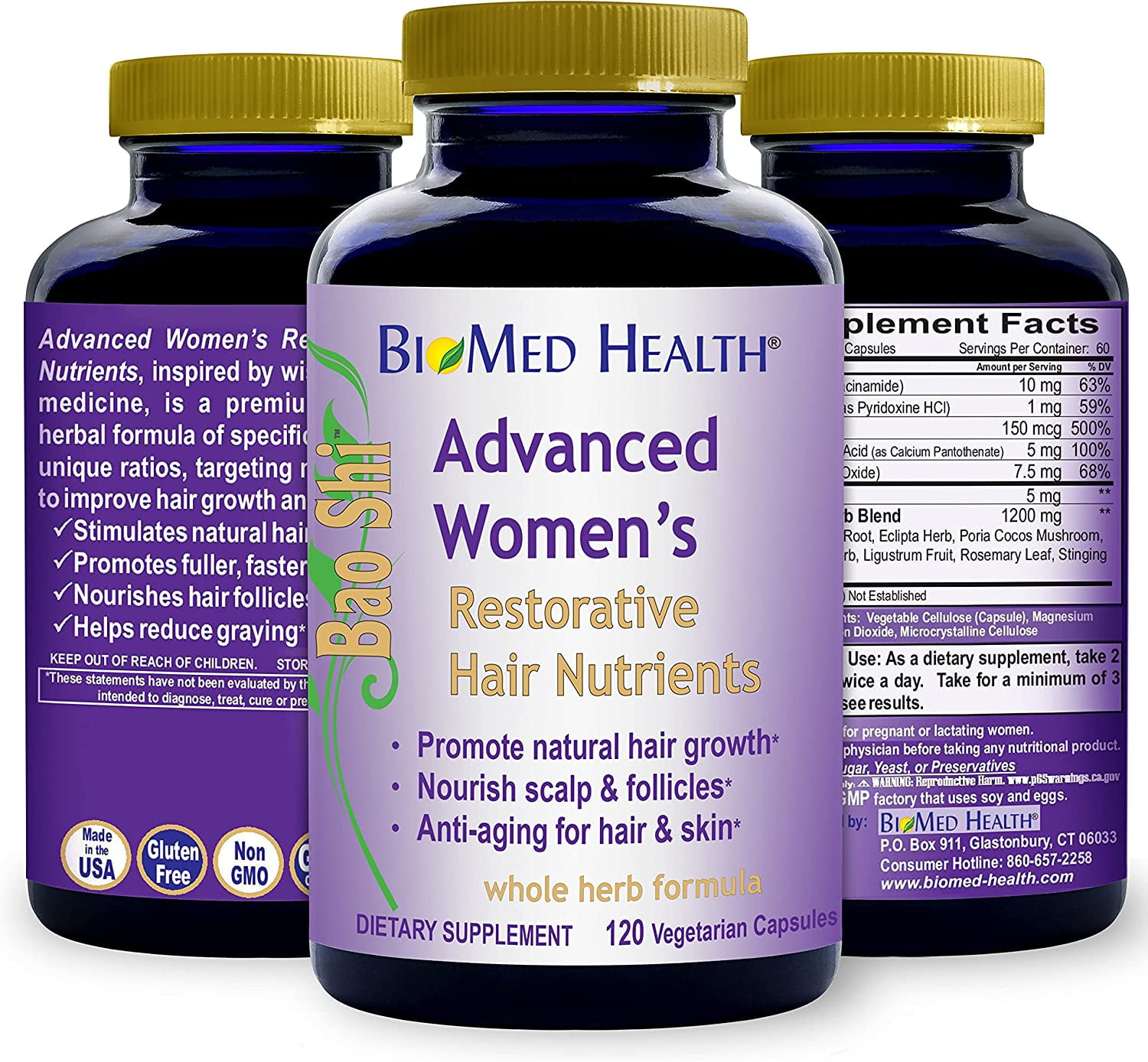 BioMed Health Hair Growth Vitamins for Women 120ct - Advanced Restorative  Hair Nutrients, Promotes Hair Regrowth and Anti-Gray Hair - Walmart.com