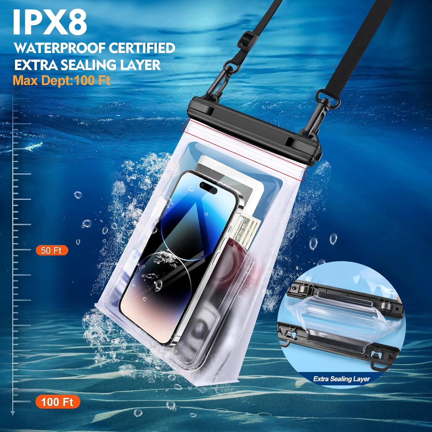 PEDVSTY Large Waterproof Phone Pouch [with Sealing Strip], Floating for Kayak Beach Cruise Essentials, IPX8 Dry Bag iPhone 17/16/15/14 Pro Max Galaxy S26/S25 All Phones White